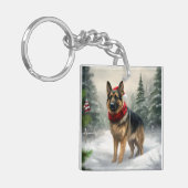 Porte-clés Chien berger allemand en Noël de neige (Devant gauche)