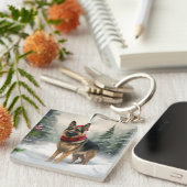 Porte-clés Chien berger allemand en Noël de neige (Devant Droit)