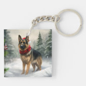 Porte-clés Chien berger allemand en Noël de neige (Dos)