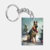 Porte-clés Chien berger allemand en Noël de neige (Devant gauche)