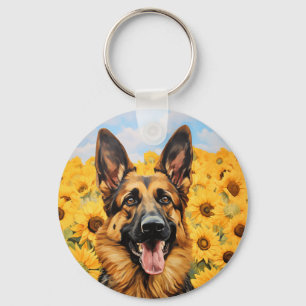 Porte-clés Chien berger allemand en tournesol