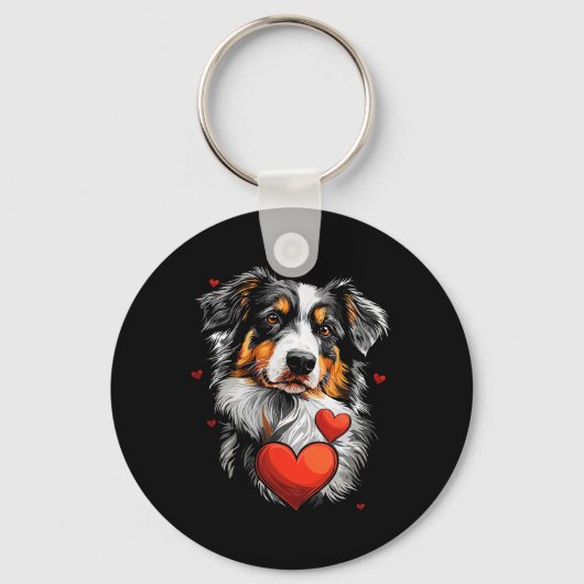 Porte-clés Chien berger australien de la Saint-Valentin (Recto)