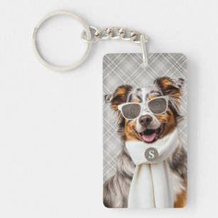 Porte-clés Chien berger australien élégant et monogramme à ca