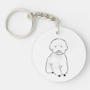 Porte-clés Chien Bichon Blanc Fluffy Dessiné à la Main avec u