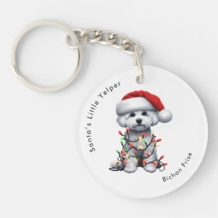 Porte-clés Chien Bichon Frise Enveloppé Dans Des Lumières De