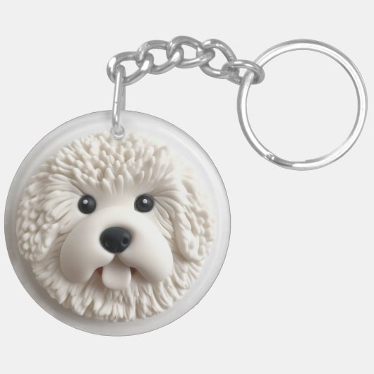 Porte-clés Chien Bichon Frise Inspiré 3D (Dos droit)
