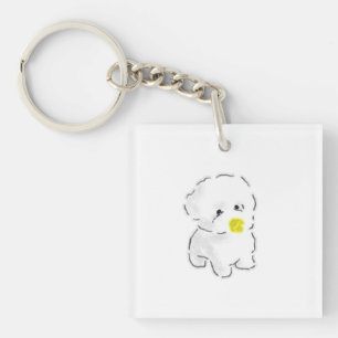 Porte-clés Chien Bichon Frise Mignon portant un museau de can