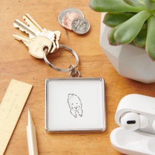 Porte-clés Chien Blanc Fluffy Dessiné à la Main Mignon Allong