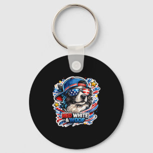 Porte-clés Chien border collie drôle rouge blanc et ouah