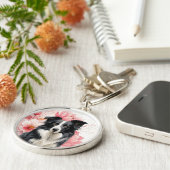 Porte-clés Chien Border Collie et lis roses gras (Côté)