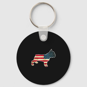 Porte-clés Chien Bouledogue Français 4 Juillet Drapeau Améric