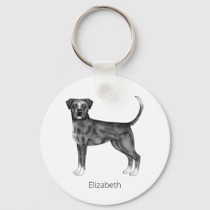 Porte-clés Chien Boxer Allemand En Noir Et Blanc & Texte Pers