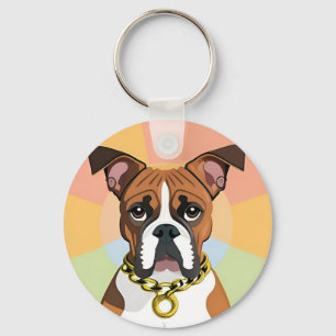 Porte-clés Chien Boxer dans un cadre circulaire vibrant