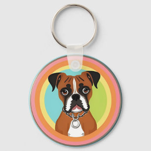 Porte-clés Chien Boxer dans un cadre circulaire vibrant