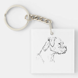 Porte-clés Chien Boxer encre Art – Dessin au trait minimalist