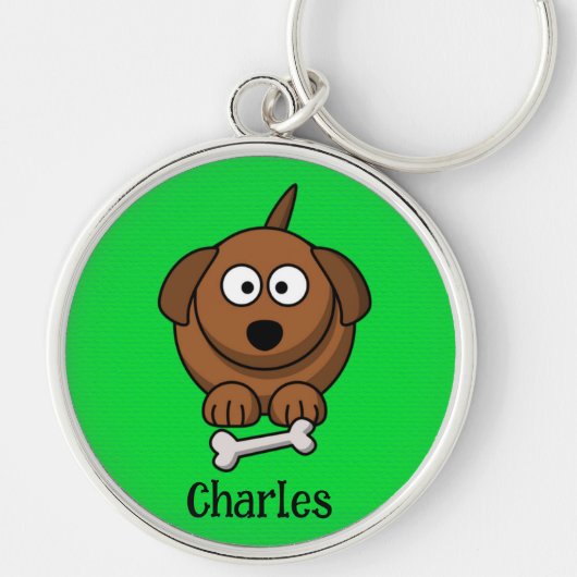 Porte-clés Chien Brown avec os personnalisé sur vert (Devant)