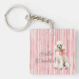 Porte-clés Chien Caniche Blanc Bonjour Beau