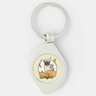 Porte-clés Chien Carlin d'automne (fawn) Citrouille mignon Fe