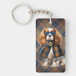 Porte-clés Chien Cavalier King Charles élégant et carreaux