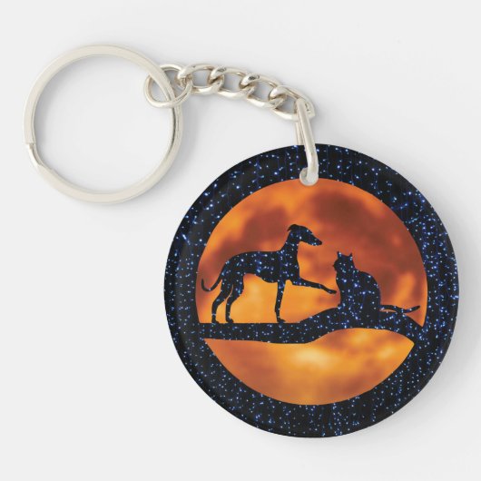 Porte-clés Chien, chat et lune (Devant)