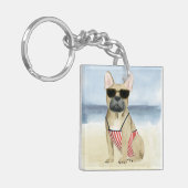 Porte-clés Chien chaud | Chiot En Lunettes De Soleil À La Pla (Devant gauche)