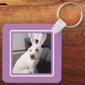 Porte-clés Chien Chien Chiot Blanc Mignonne Avec Lapin De Pâq (Verso)