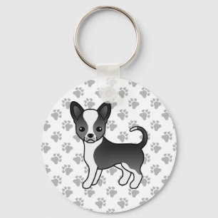 Porte-clés Chien Chihuahua à poil lisse noir et blanc & patte