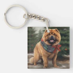 Porte-clés Chien Chow Chow dans la neige Noël