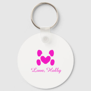 Porte-clés Chien coeur patte rose animal familier ajouter nom