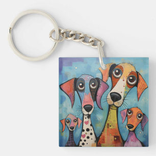 Porte-clés Chien Coloré Art Abstrait de Style Cartoon