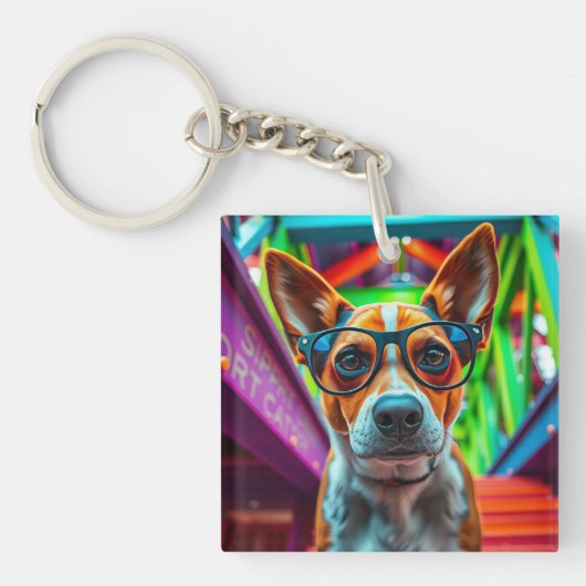 Porte-clés Chien Cool avec Lunettes de Soleil (Devant)