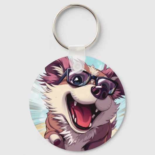 Porte-clés Chien Cool avec Lunettes de Soleil (Recto)