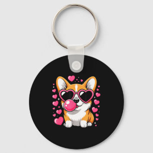 Porte-clés Chien Corgi Mignon Cœur Lunettes Saint-Valentin Ch