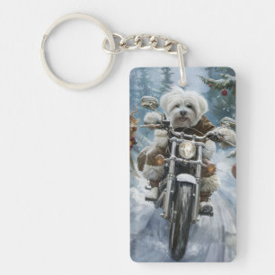 Porte-clés Chien Coton De Tulear à moto Noël