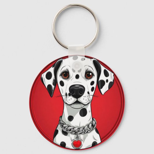 Porte-clés Chien dalmate avec collier à coeur rouge (Recto)