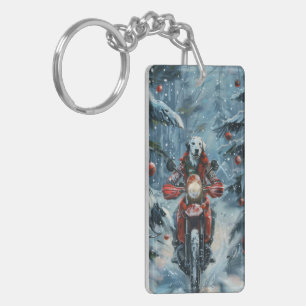Porte-clés Chien Dalmatien à Vélo sur une Moto Noël