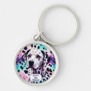 Porte-clés Chien Dalmatien Rose Violet Turquoise Anniversaire