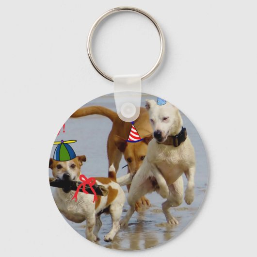 Porte-clés chien d'anniversaire heureux (Recto)