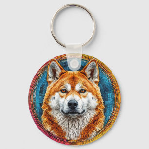 Porte-clés Chien dans un motif artistique circulaire