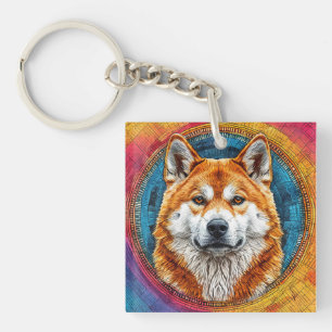 Porte-clés Chien dans un motif artistique circulaire