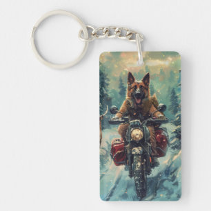 Porte-clés Chien de berger belge en moto Noël