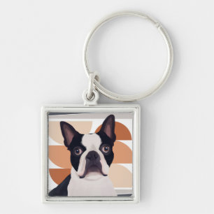 Porte-clés Chien de Boston Terrier - Orange Géométrique
