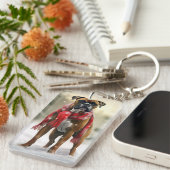 Porte-clés Chien de boxe en Noël de neige (Devant droit)