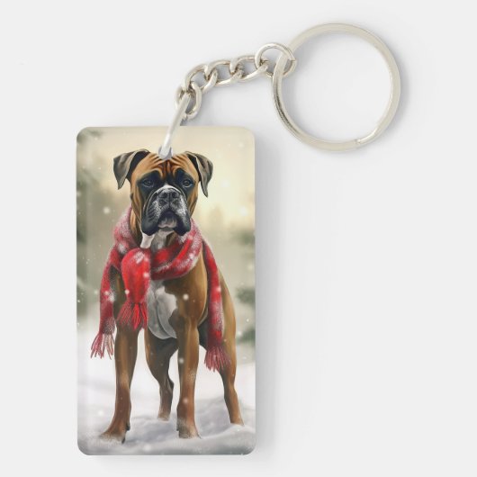 Porte-clés Chien de boxe en Noël de neige (Dos)