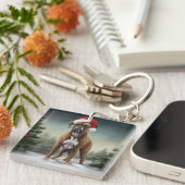 Porte-clés Chien de boxe en Noël de neige (Devant Droit)