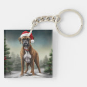Porte-clés Chien de boxe en Noël de neige (Dos)