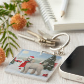 Porte-clés Chien de caniche à Noël de neige (Devant Droit)