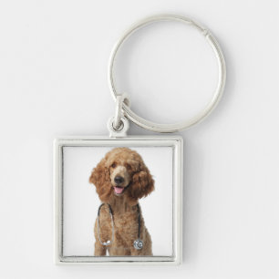 Porte-clés Chien de caniche d'or utilisant un stéthoscope