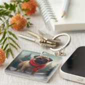 Porte-clés Chien de carlin en Noël de neige (Devant Droit)