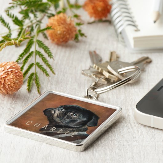 Porte-clés Chien de Carlin noir (Côté)